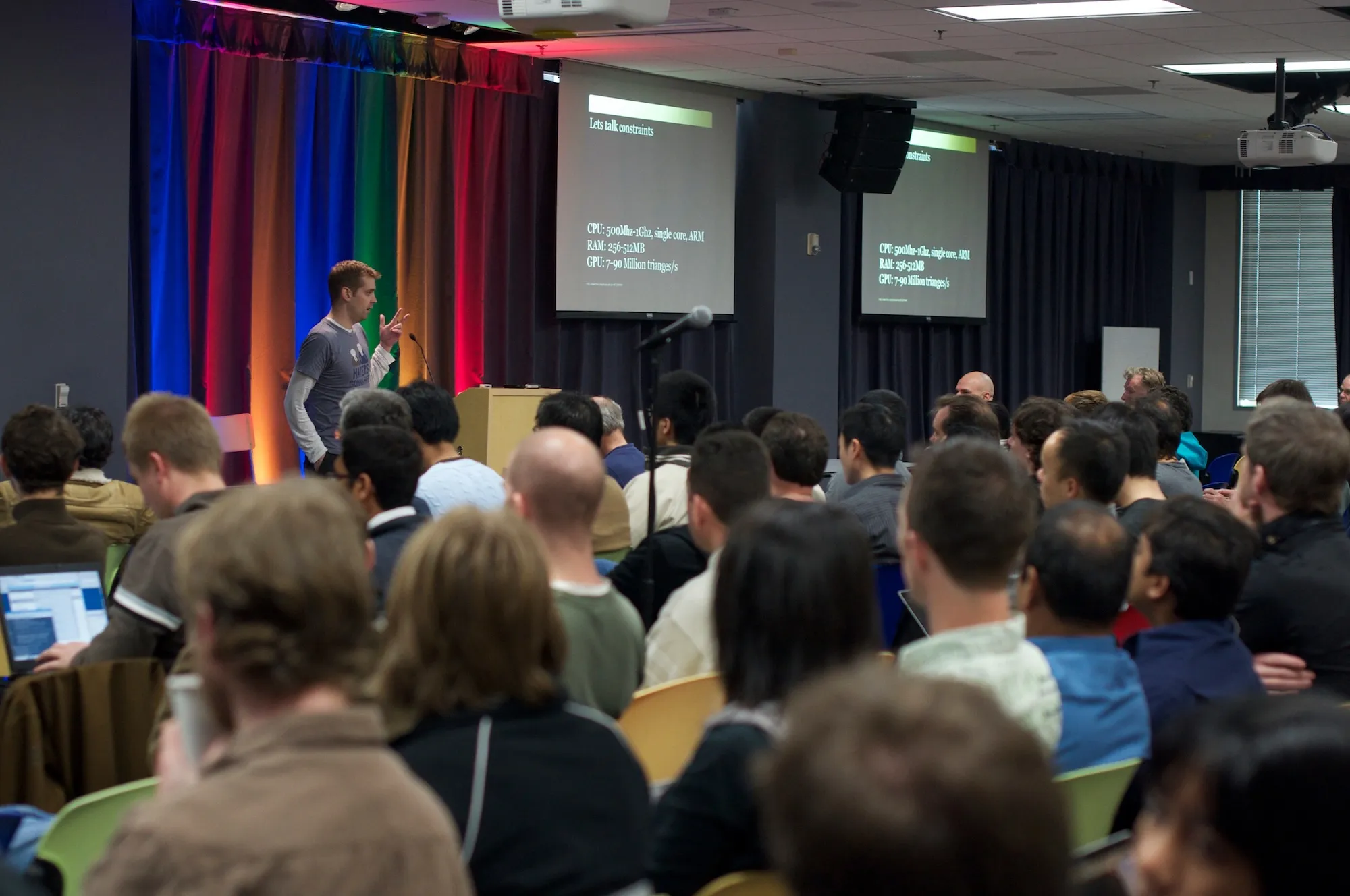 A teacher speaking at a Google conference that I organized